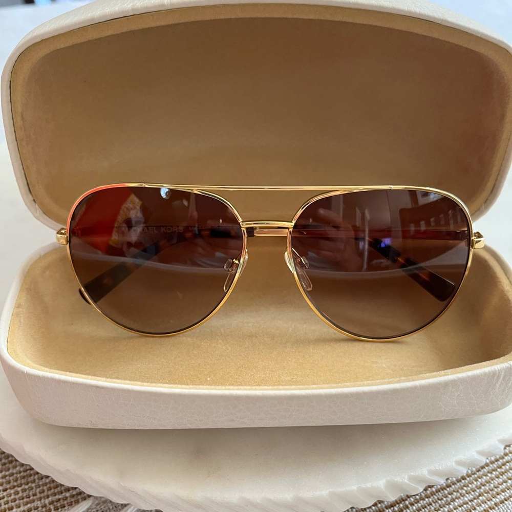 Michael Kors Gold and Brown Aviator Sunglasses